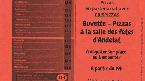 SOIRÉE PIZZA AVEC L'APE DU RPI ANDELAT - ROFFIAC
